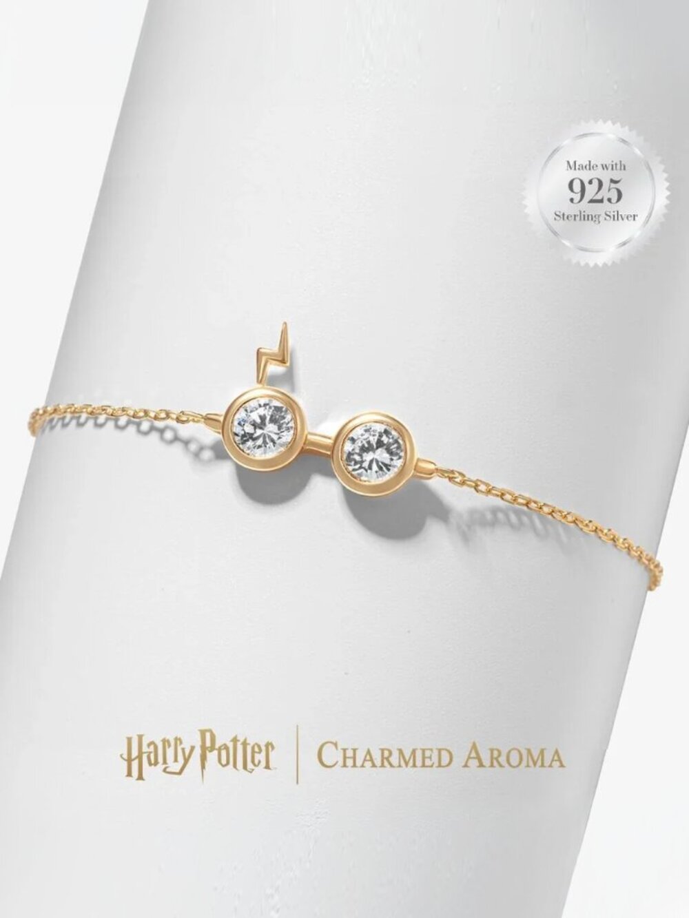 Official Harry Potter Glasses Gold Bracelet, 925 Sterling Silver 10k Gold Finish